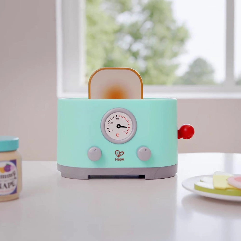 Hape 15pc Ding & Pop-Up Toaster - Teal Wooden Food Playset