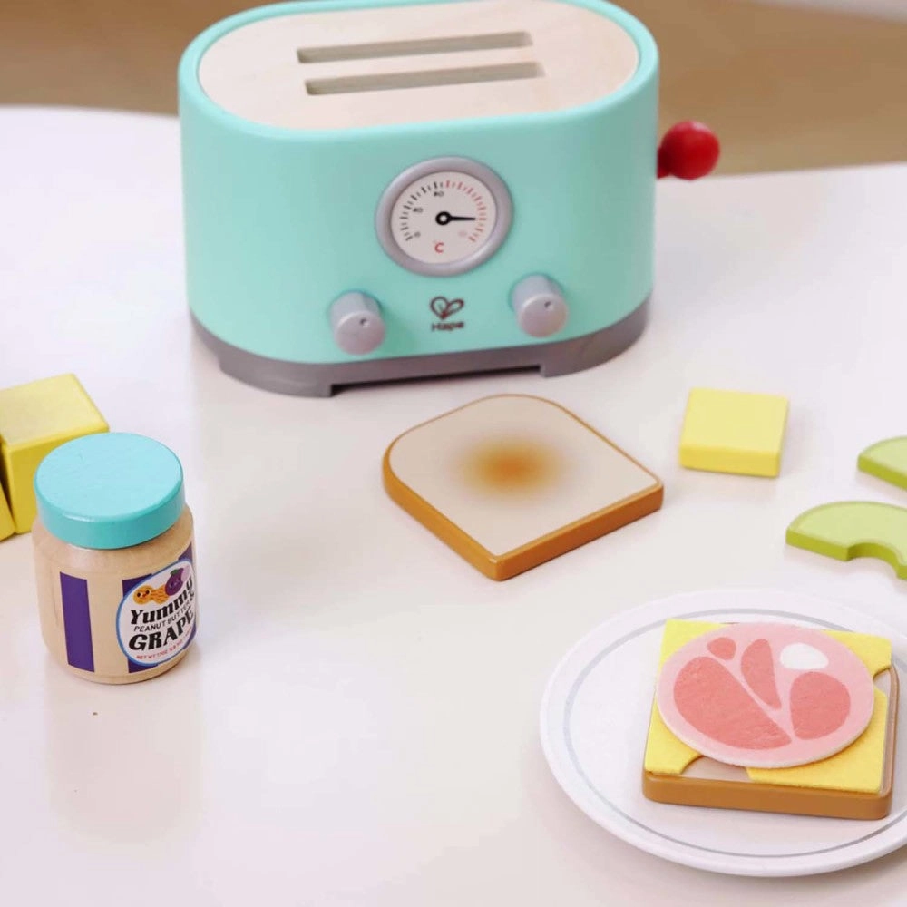 Hape 15pc Ding & Pop-Up Toaster - Teal Wooden Food Playset