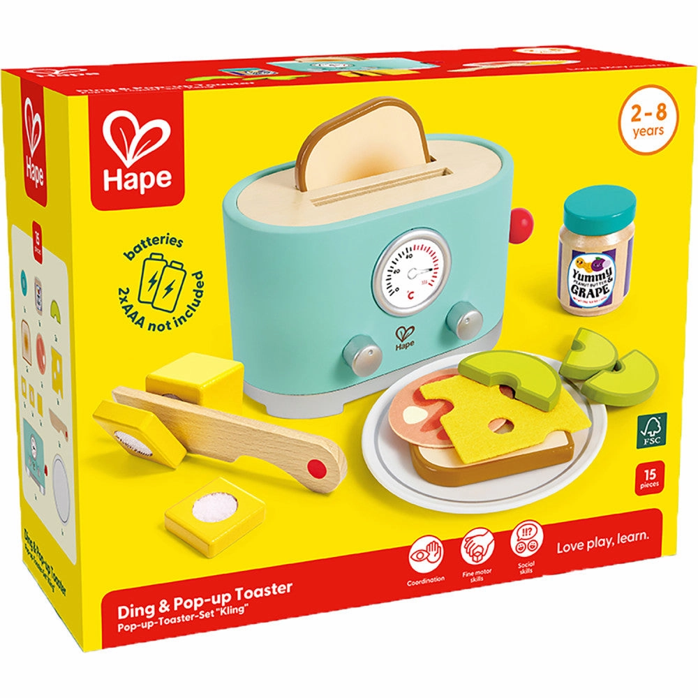 Hape 15pc Ding & Pop-Up Toaster - Teal Wooden Food Playset