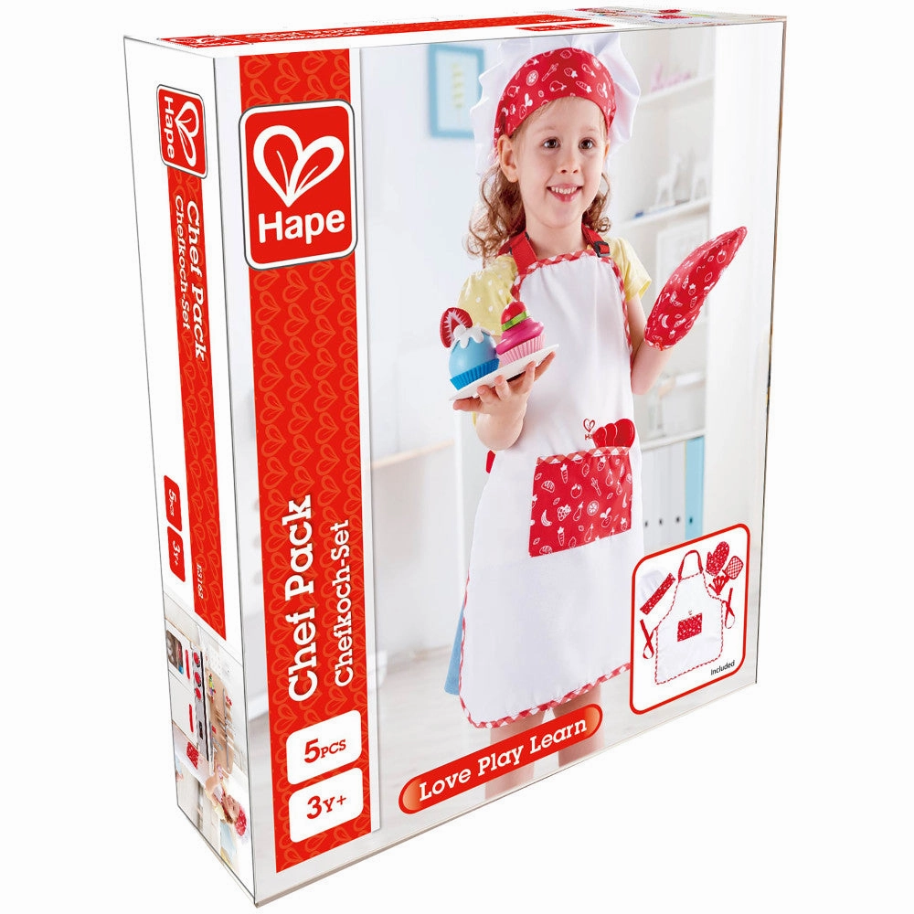 Hape 5pc Chef Pack - Red & White, Kitchen Dress Up Toy Playset
