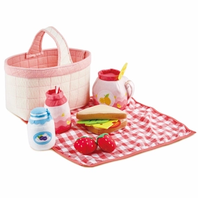 Hape 9-Piece Toddler Picnic Basket Set - Soft Toy Food & Blanket