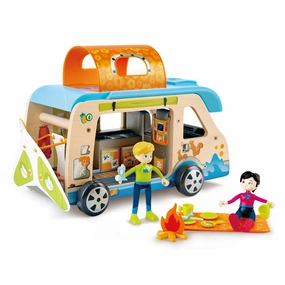 Hape Adventure Van Wooden Playset with Action Figures and Accessories for Kids Age 3 