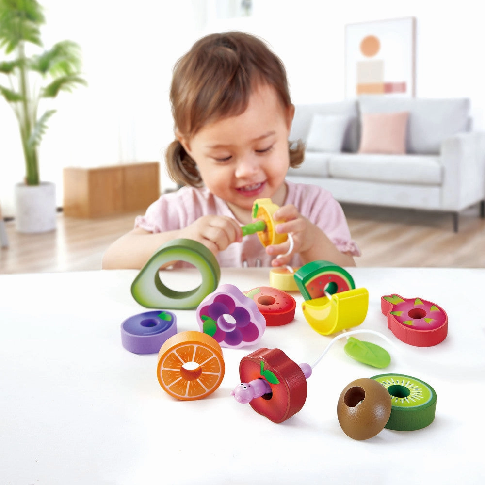 Hape Caterpillar Fruit Feast - 14pc Wooden Stringing Playset