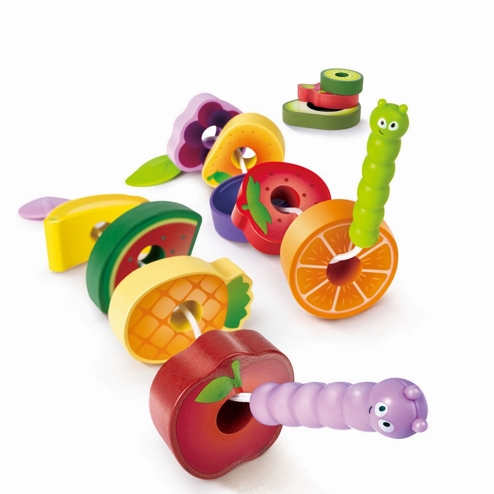 Hape Caterpillar Fruit Feast - 14pc Wooden Stringing Playset