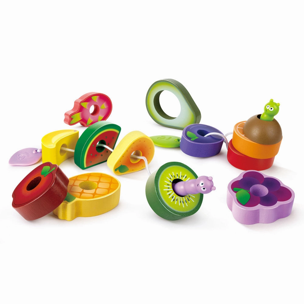 Hape Caterpillar Fruit Feast - 14pc Wooden Stringing Playset