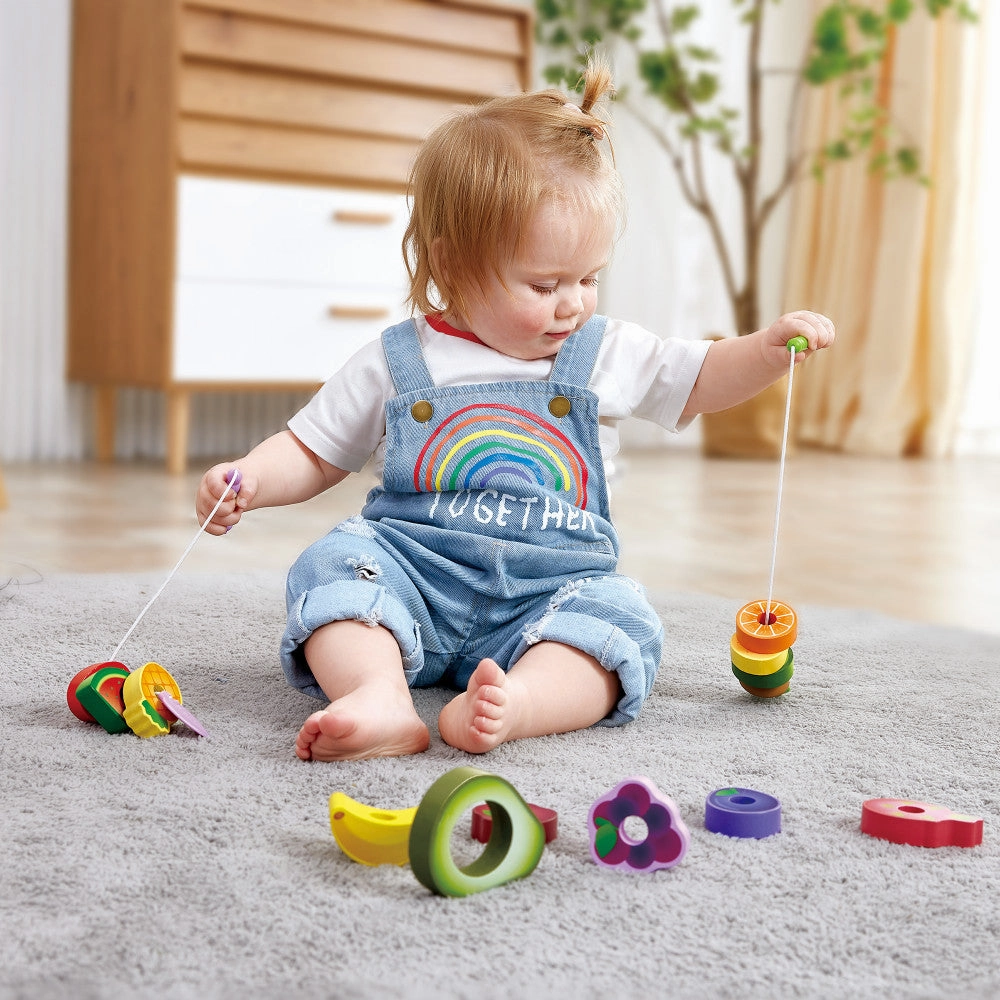 Hape Caterpillar Fruit Feast - 14pc Wooden Stringing Playset