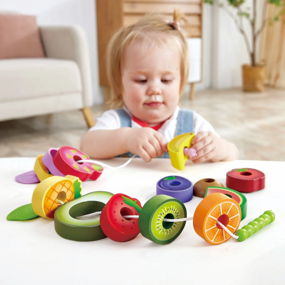 Hape Caterpillar Fruit Feast - 14pc Wooden Stringing Playset