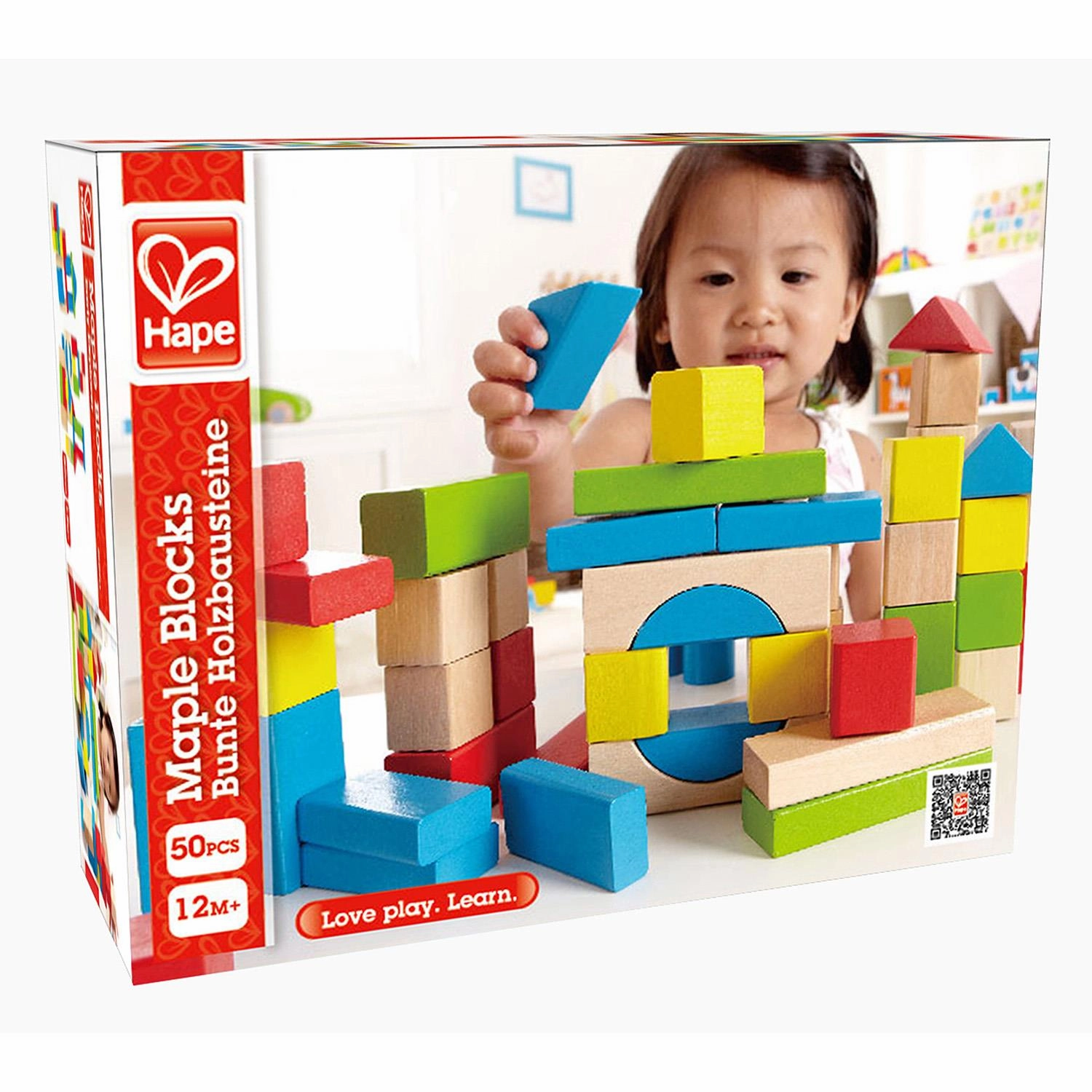 Hape Children's Maple Wooden Building Blocks & Cotton Bag for Ages 1 