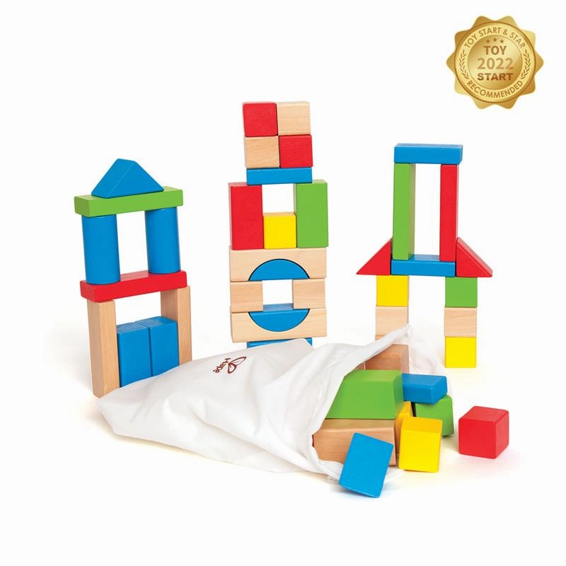 Hape Children's Maple Wooden Building Blocks & Cotton Bag for Ages 1 