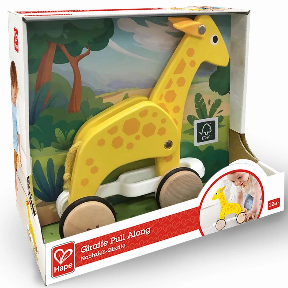 Hape Giraffe Pull Along Toy - Yellow