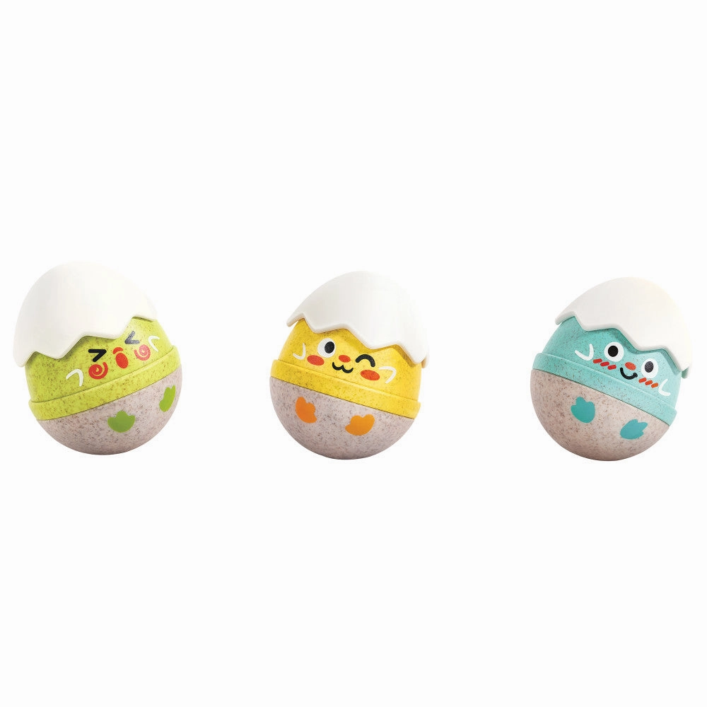 Hape Happy Hatchlings Wobble Rattles  3pc, Emotive Eggs Edition