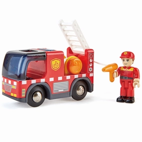 Hape Light & Sound Red Fire Truck with Siren - Interactive Engine Toy Vehicle