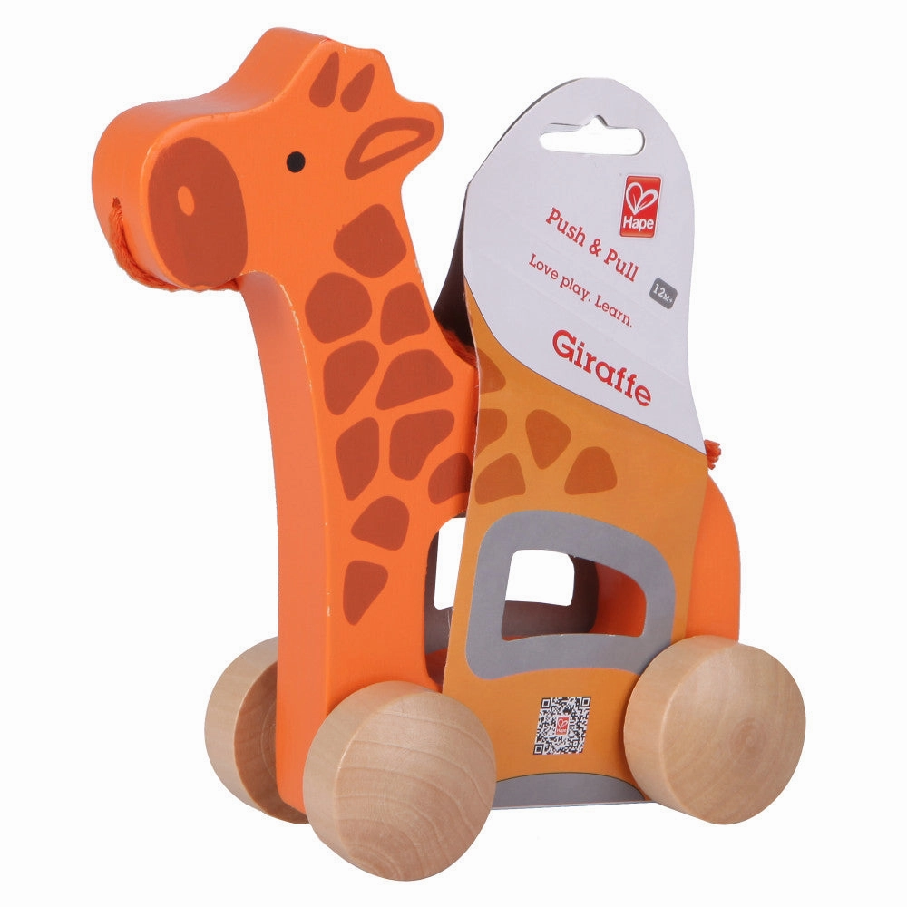 Hape Orange Giraffe Push & Pull - Wooden Toddler Toy