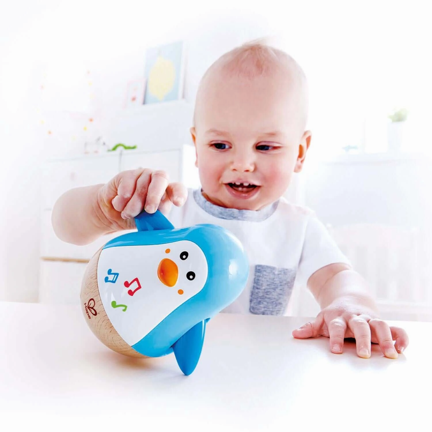 Hape Penguin Musical Wobbler Toy with Bell for Babies Ages 6M and Up