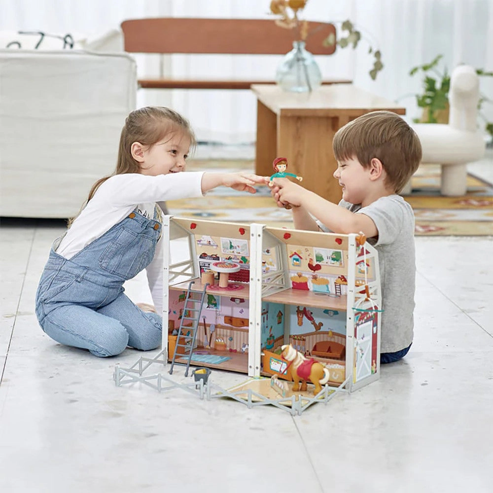 Hape Pony Club Ranch - 2-Level Wooden Barn Playset