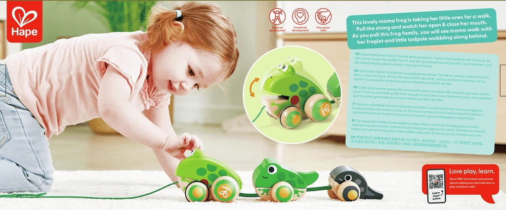 Hape Pull-Along Frog Family Educational Toy for Toddlers Ages 1 and Up