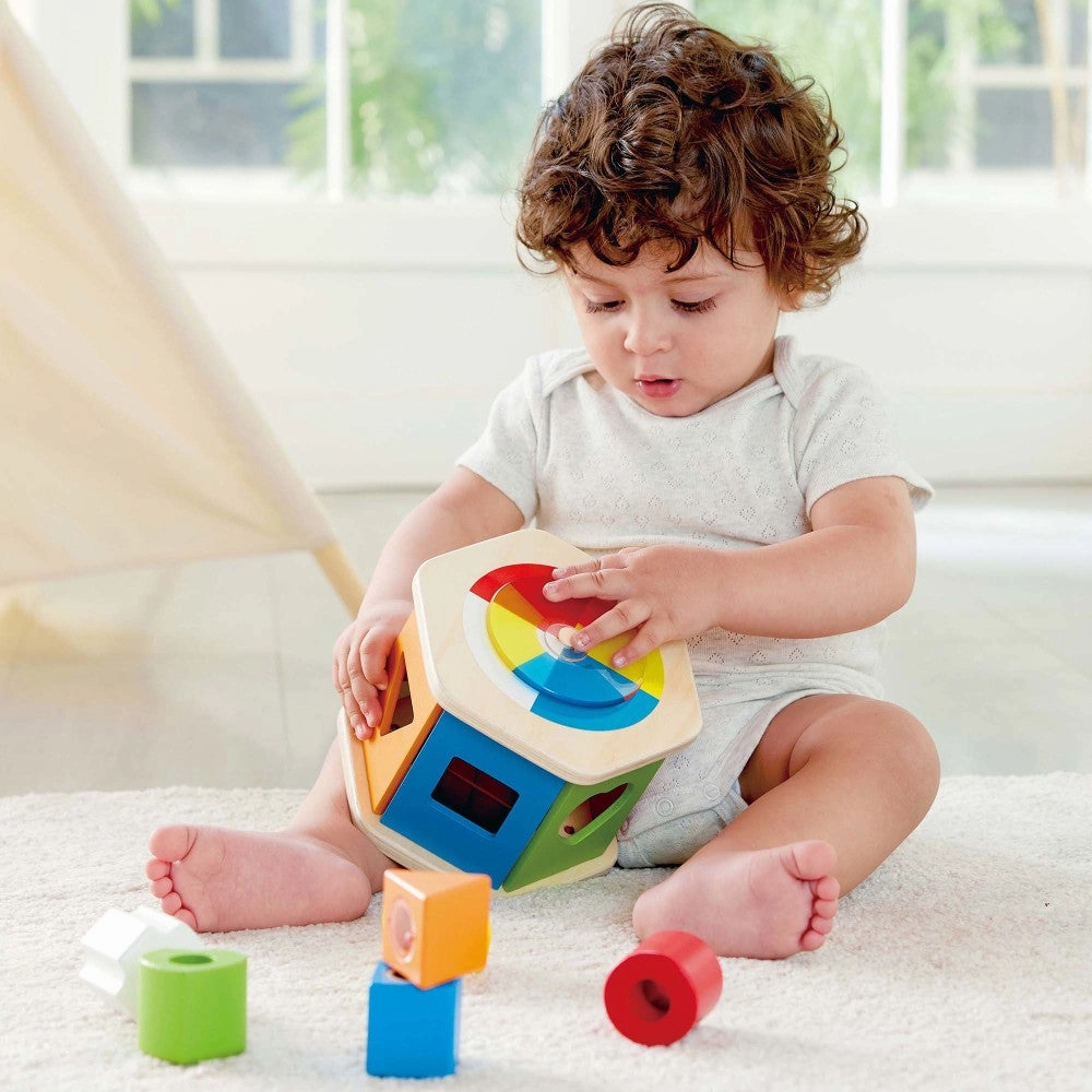Hape Rainbow Wonder Wooden Shape Sorter - Interactive Sorting Toy