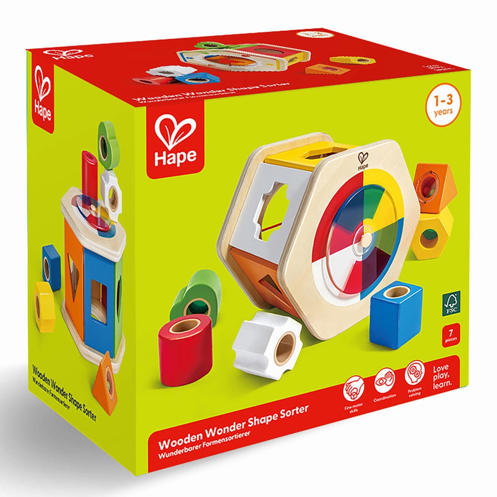 Hape Rainbow Wonder Wooden Shape Sorter - Interactive Sorting Toy