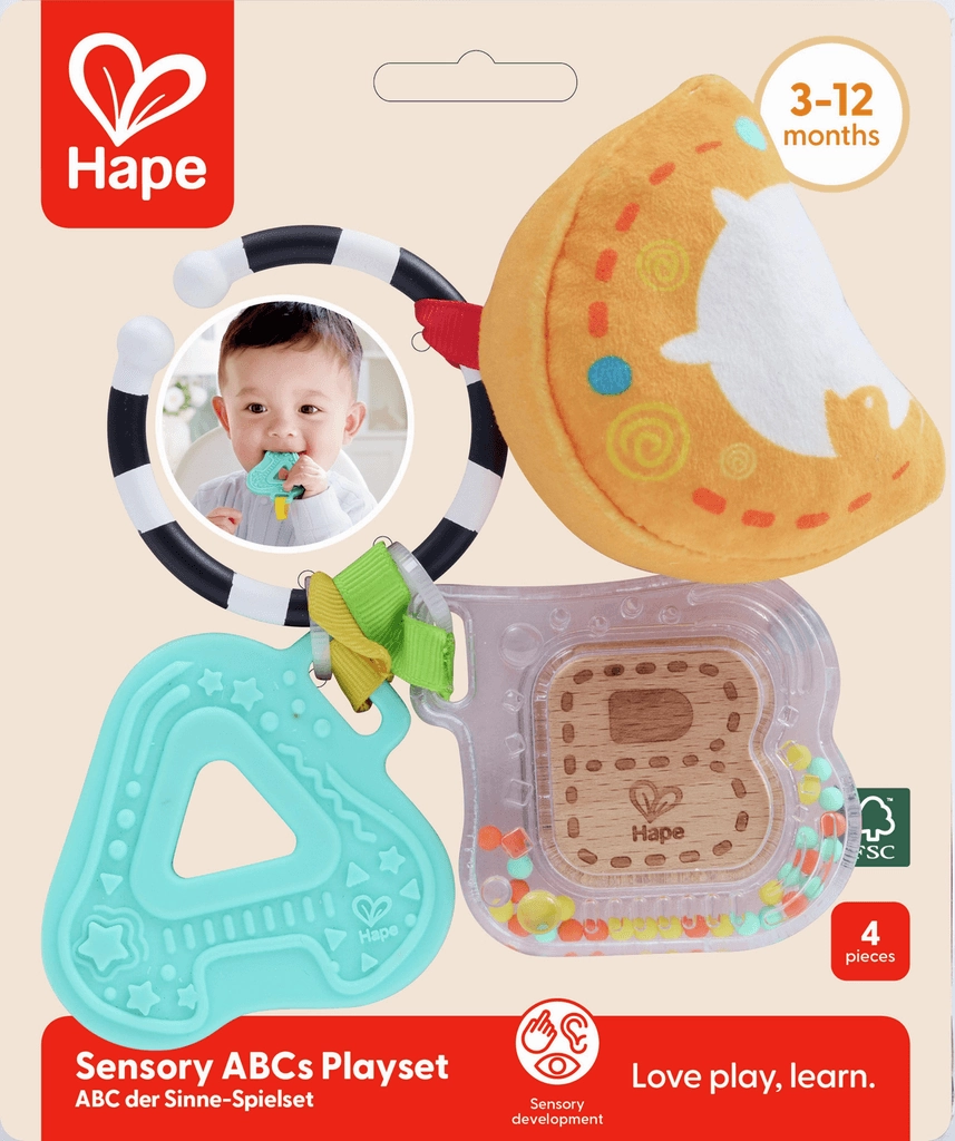 Hape Sensory ABC Playset with Rattle & Teether for Babies Ages 3M & Up
