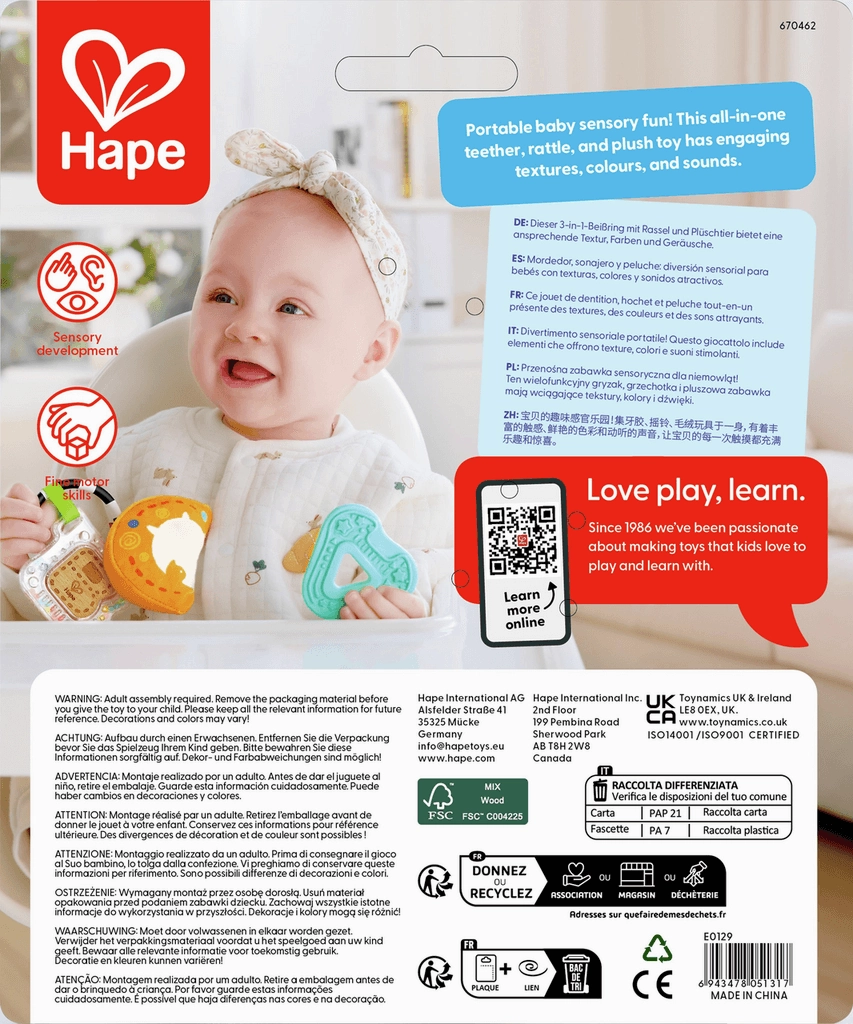 Hape Sensory ABC Playset with Rattle & Teether for Babies Ages 3M & Up