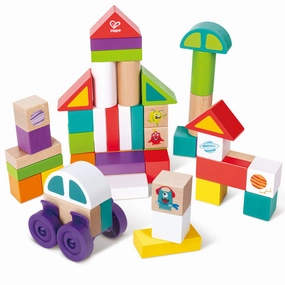Hape Space Monster 54-Piece Wooden Block Set - Colorful and Creative Shapes