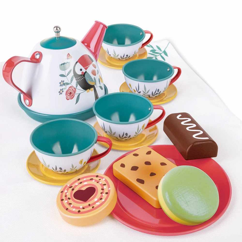 Hape Tea Time Playset - 15pc Teal & Pink with Carry Case
