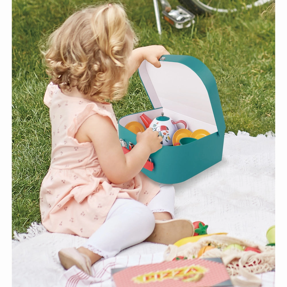 Hape Tea Time Playset - 15pc Teal & Pink with Carry Case
