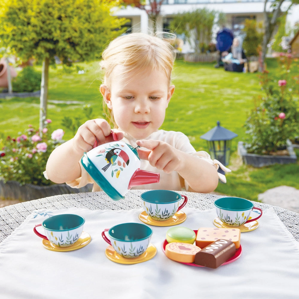 Hape Tea Time Playset - 15pc Teal & Pink with Carry Case