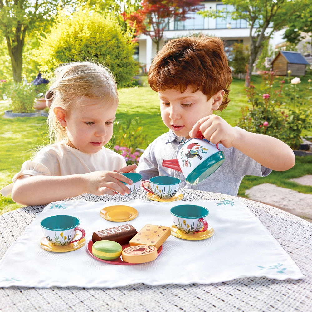 Hape Tea Time Playset - 15pc Teal & Pink with Carry Case