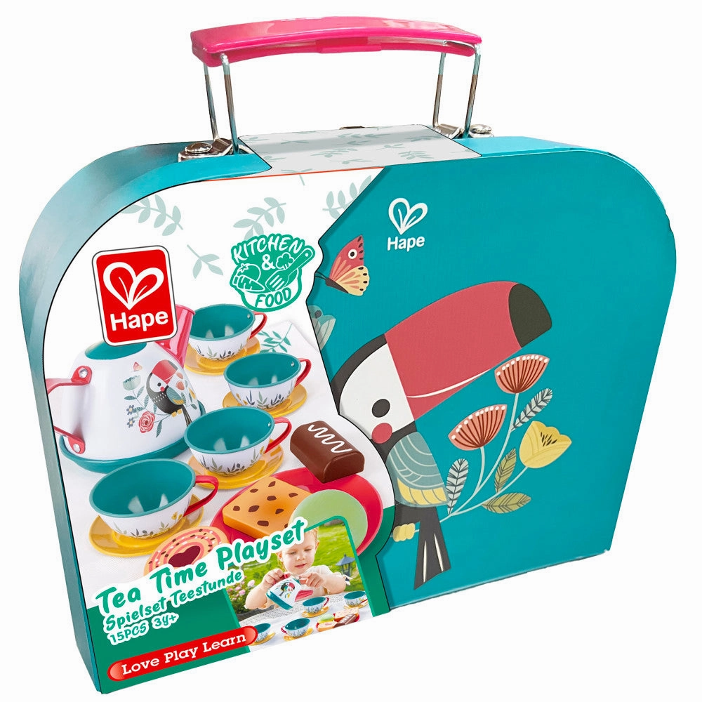Hape Tea Time Playset - 15pc Teal & Pink with Carry Case