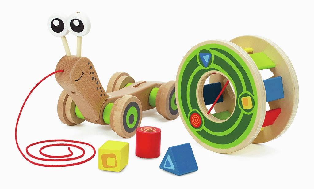 Hape Walk-A-Long Snail Pull Along and Shape Sorter Toy for Ages 1 & Up