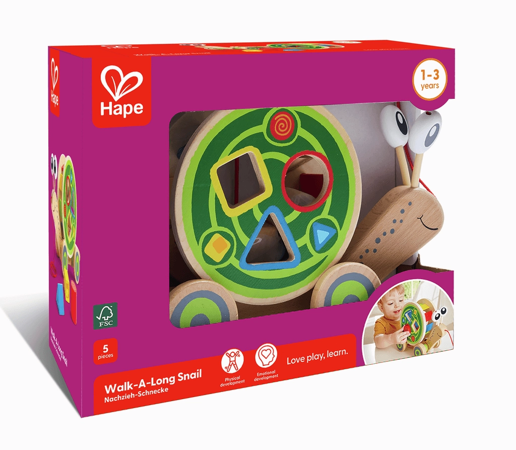 Hape Walk-A-Long Snail Pull Along and Shape Sorter Toy for Ages 1 & Up