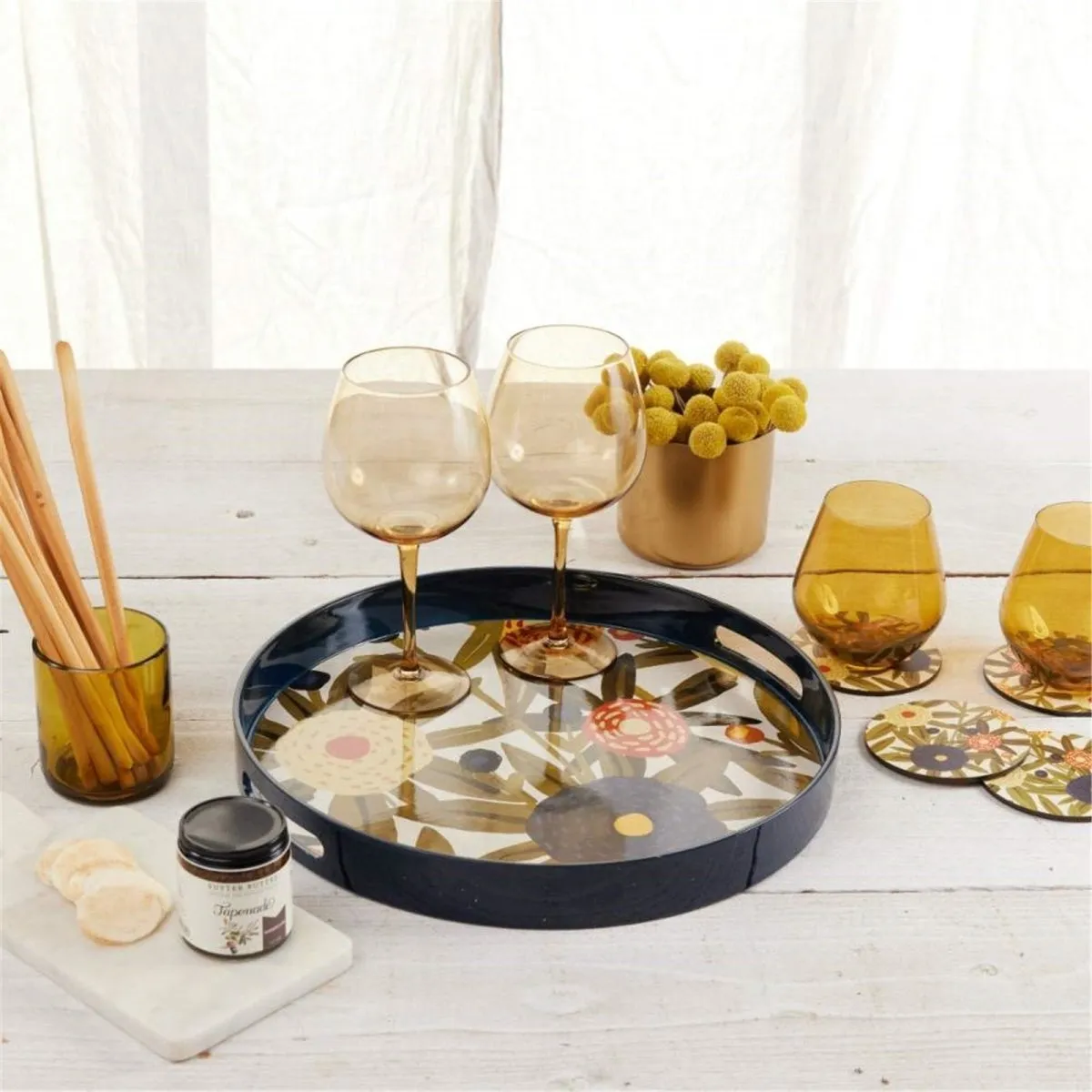 Harvest Sunshine Round Tray - 15 Inch Floral Design