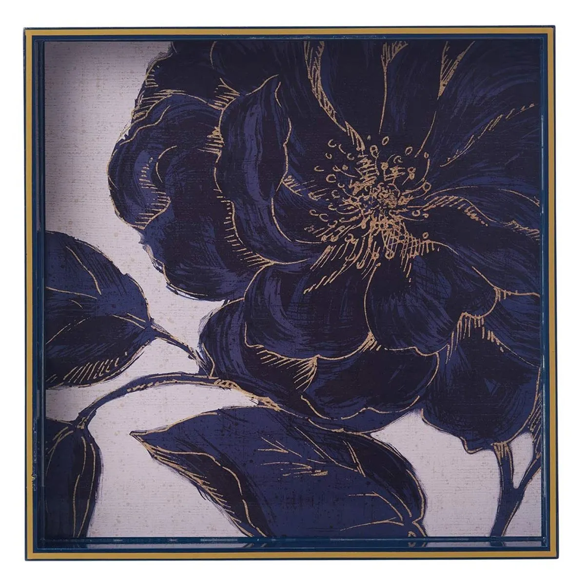 Indigo Garden 15" Square Lacquer Art Serving Tray