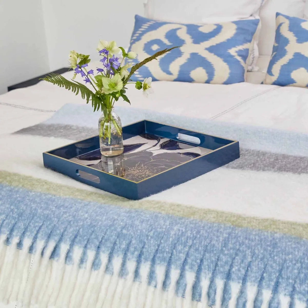 Indigo Garden 15" Square Lacquer Art Serving Tray