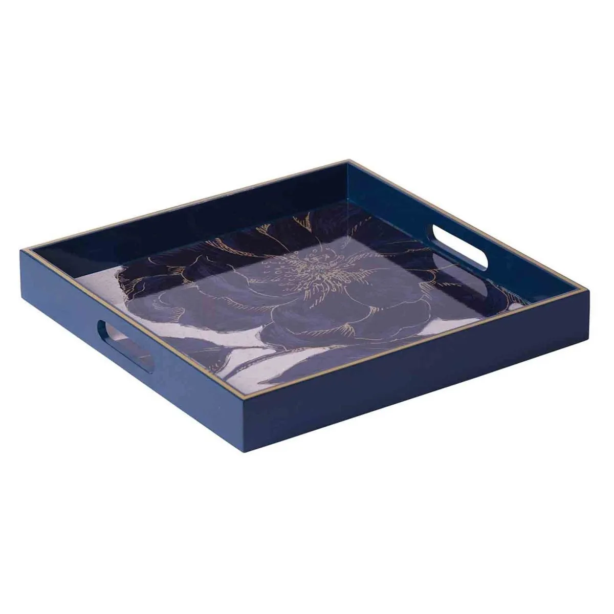 Indigo Garden 15" Square Lacquer Art Serving Tray