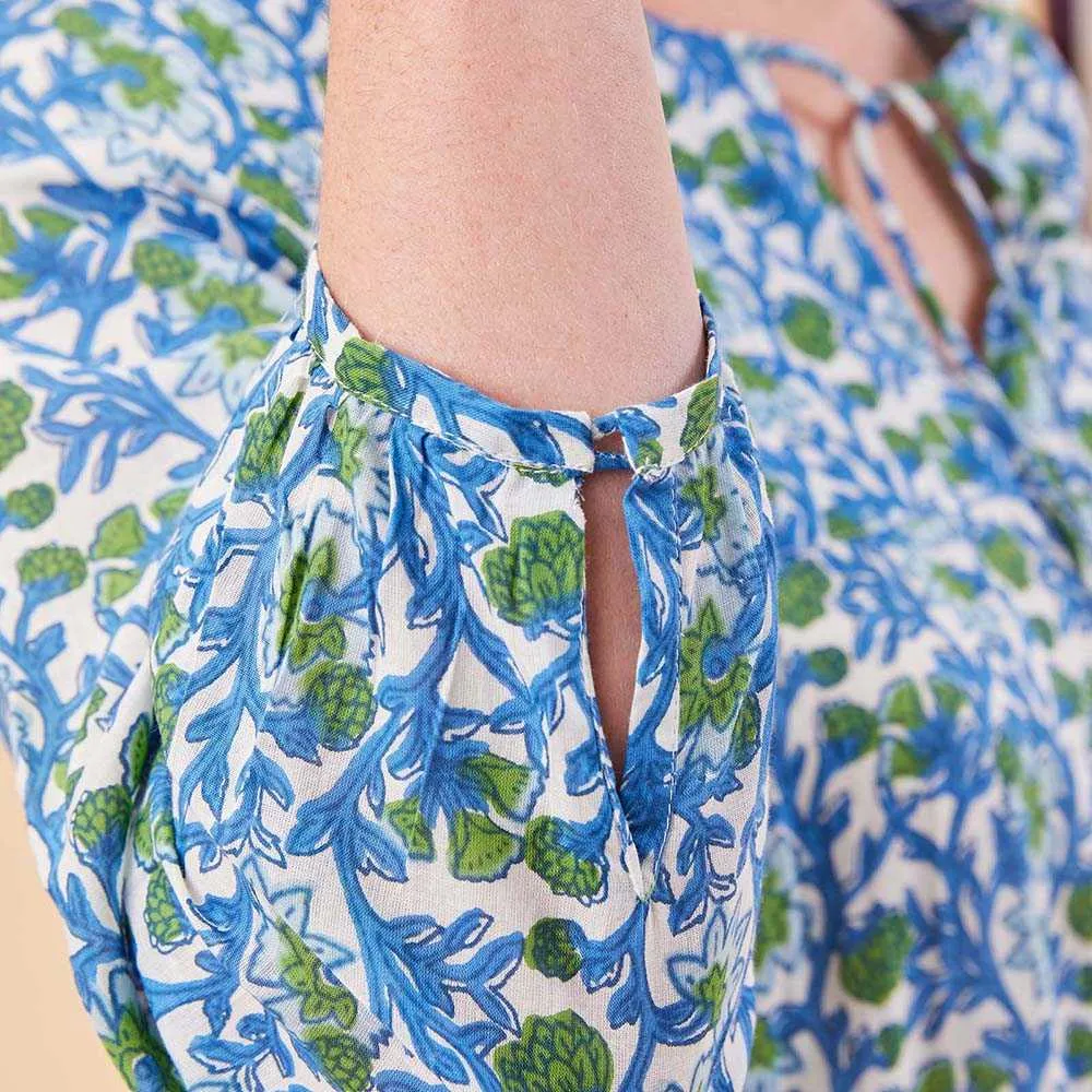 Isabella Blue Long Tiered Cotton Dress