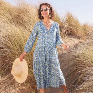 Isabella Blue Long Tiered Cotton Dress