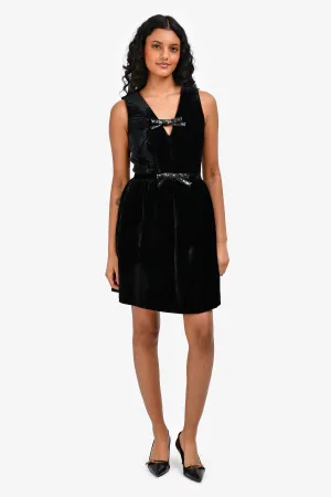Kate Spade Black Velvet Sequin Ribbon Embellished Mini Dress Size 00
