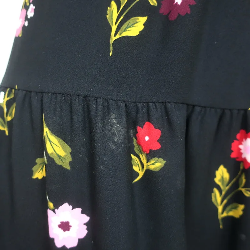 Kate Spade In Bloom Sleeveless Tiered Dress Black Floral Print Crepe Size Small