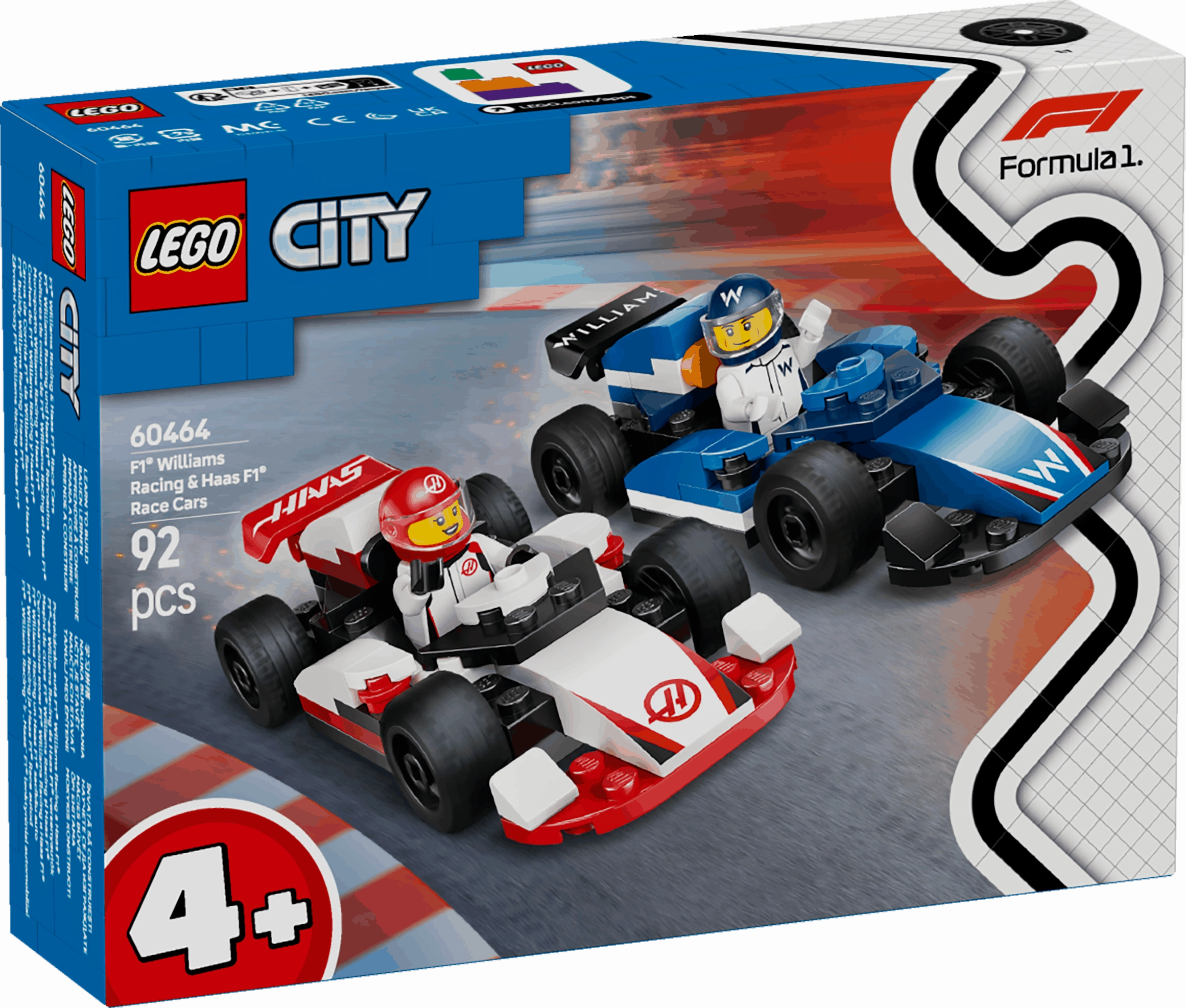 Lego City 60464 F1 Williams Racing & Haas F1 Race Cars for Ages 4 & Up