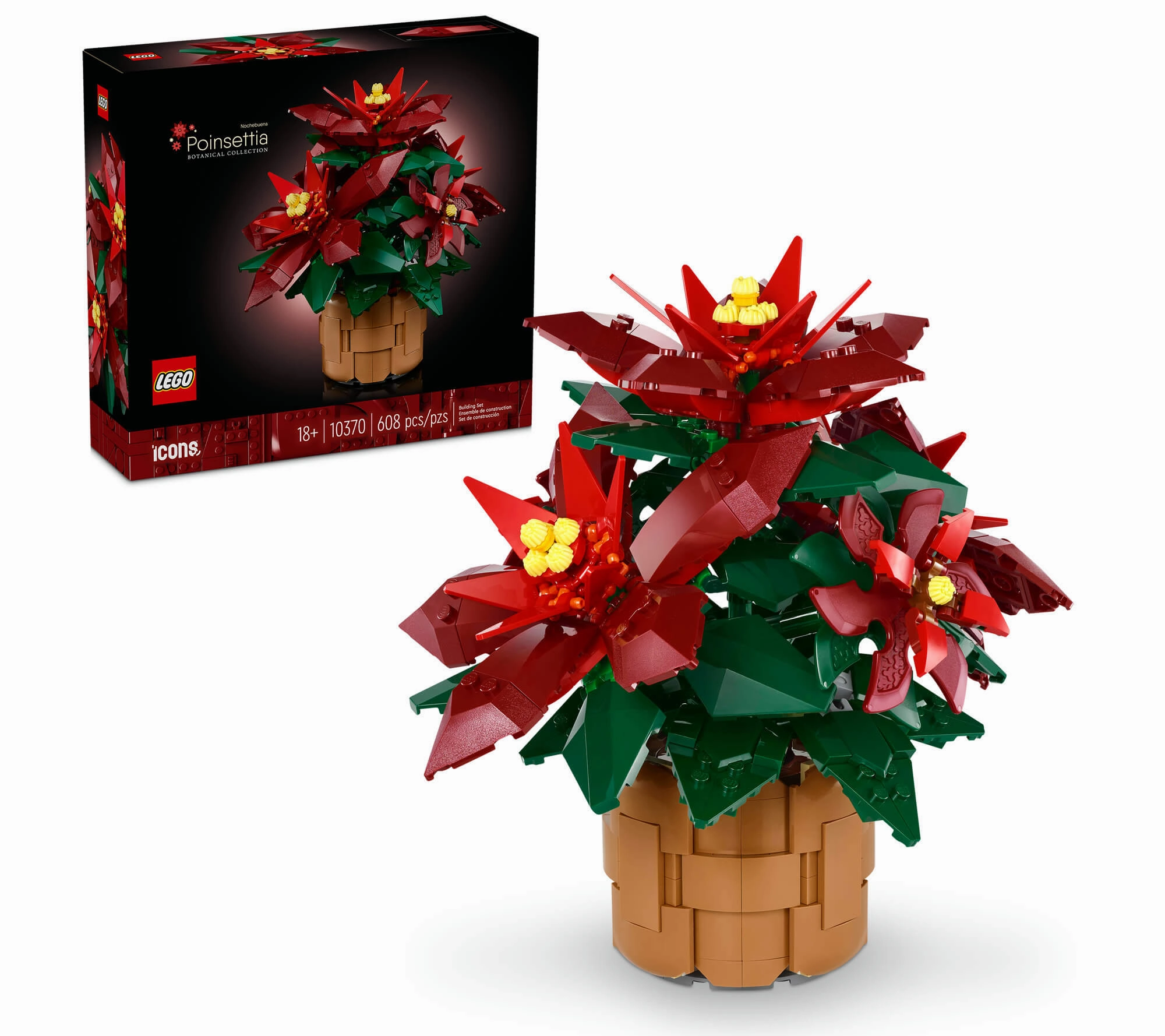 LEGO Icons Poinsettia Plant Decor Building Set 10370 - Botanical Collection