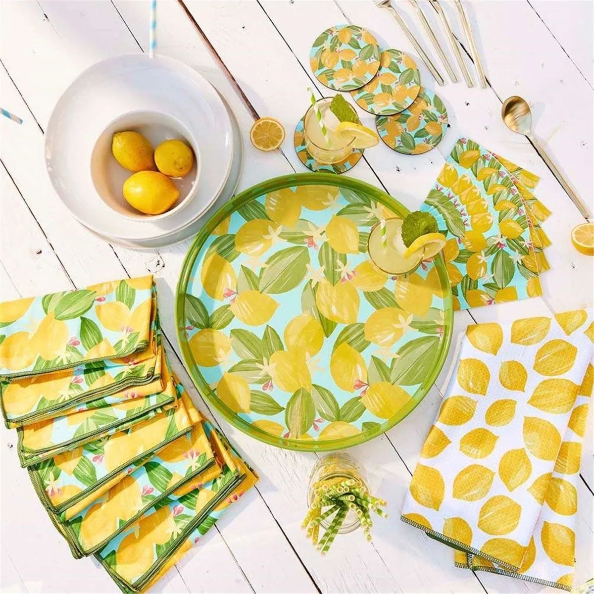 Lemon Blossoms 15 Inch Round Tray