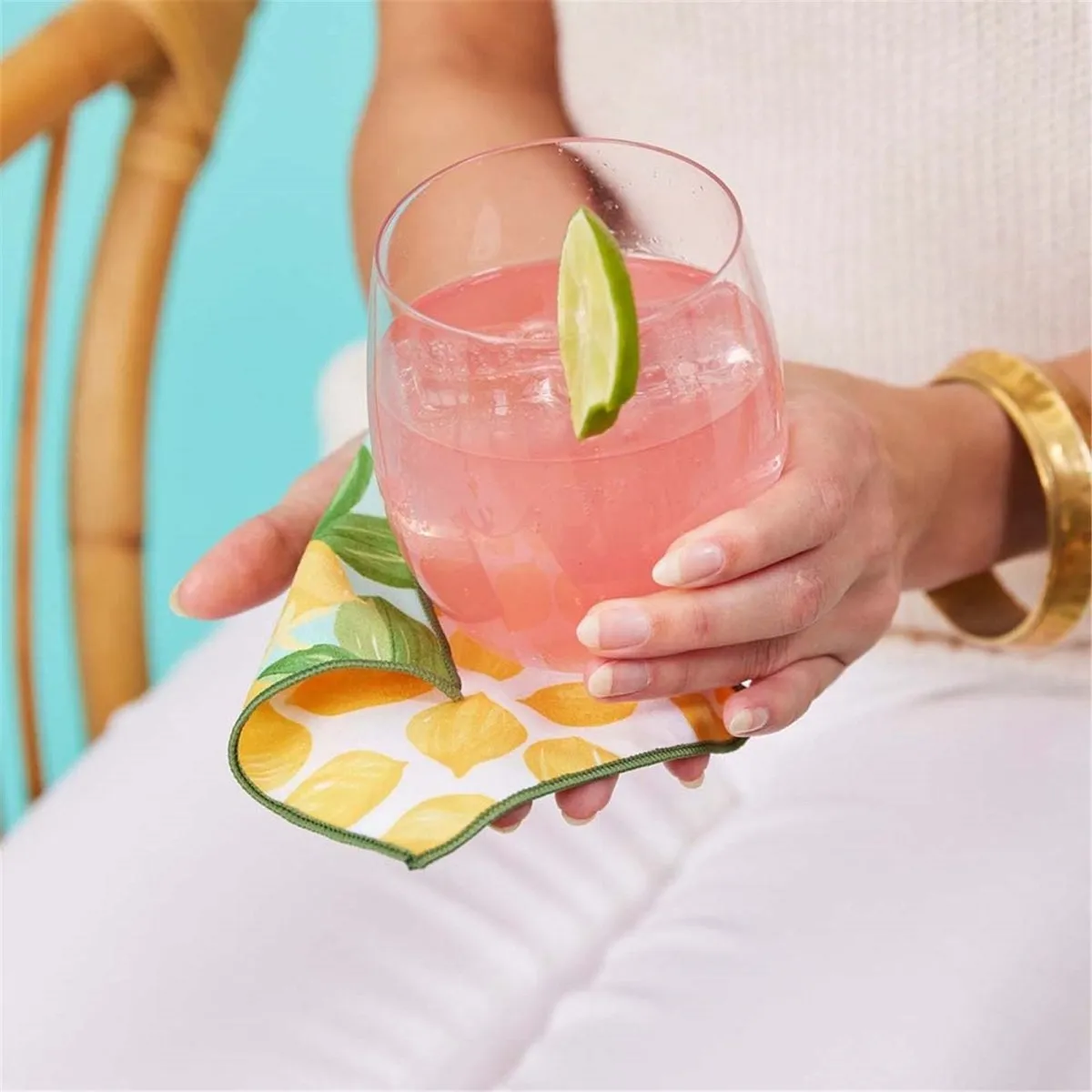 Lemon Blossoms blu Kitchen Reusable Cocktail Napkins Set of 8