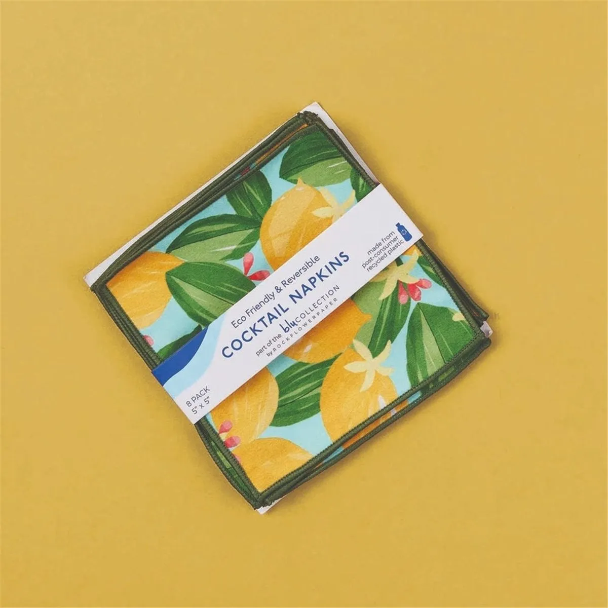 Lemon Blossoms blu Kitchen Reusable Cocktail Napkins Set of 8
