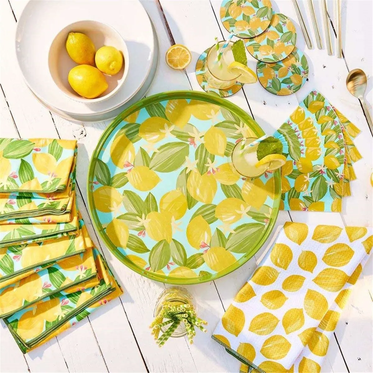 Lemon Blossoms Round Coaster - Set of 4