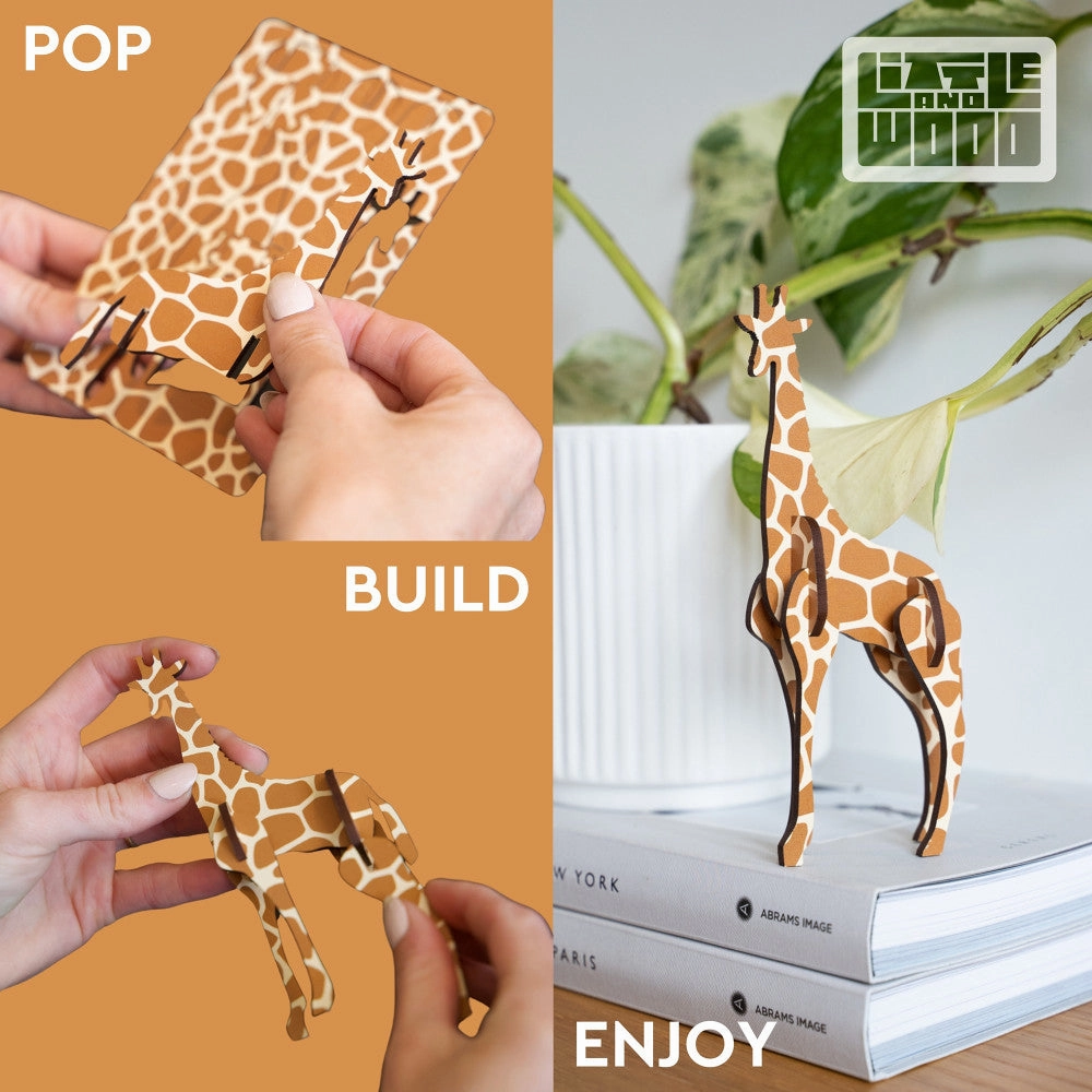 Little & Wood Brachiosaurus: Medium Grey 3D Wooden Dino Puzzle Kit