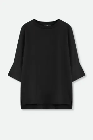 MANDA WIDE CUFF TOP IN ITALIAN JERSEY AND POPLIN COTTON