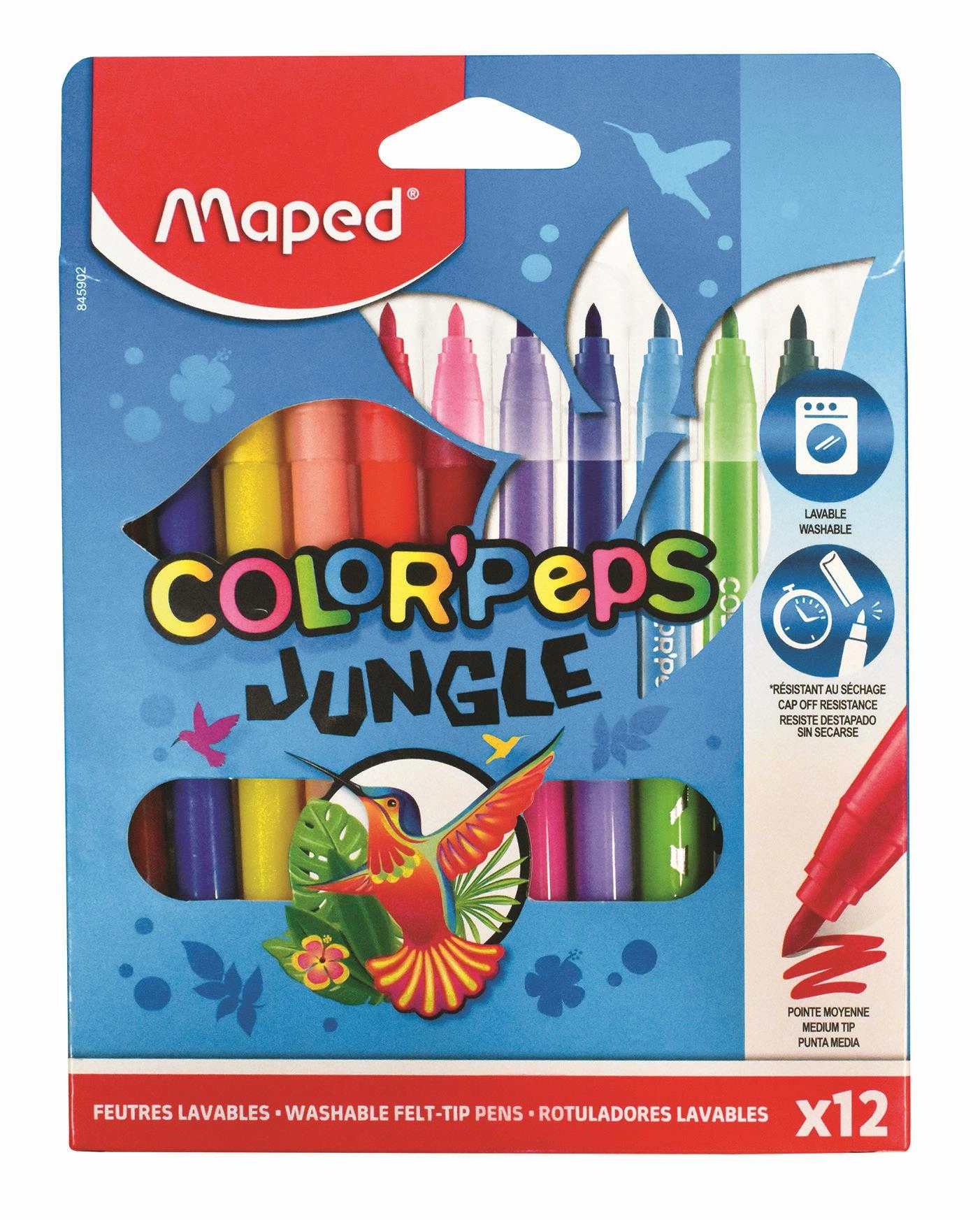 Maped Colour'Peps Pack of 12 Jungle Colouring Felt Tip Pens for Age 3 