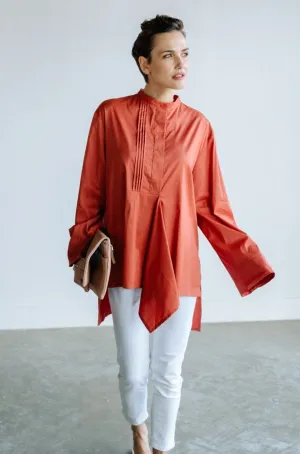 MARI PLEATED TUNIC BLOUSE IN ITALIAN COTTON STRETCH